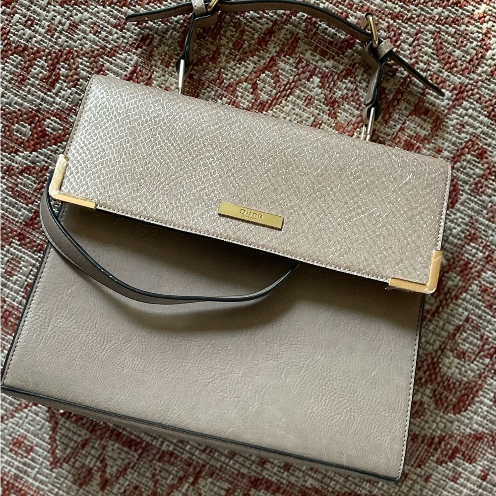 large Dune London flap box satchel gold Snakeskin Pattern handle convertible bag